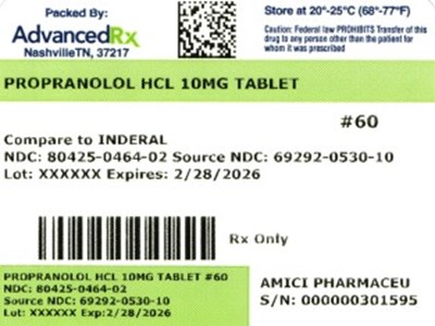 Propanolol HCl 10mg Tablet #60 (Propanolol HCl 10mg 80425 0464 02)